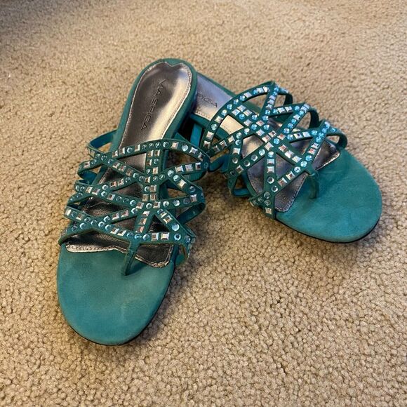 VIA‎ SPIGA DUSTIN Green Suede Jeweled Designer Fashion Thongs Sandals 7.5/ $155 - Picture 7 of 10